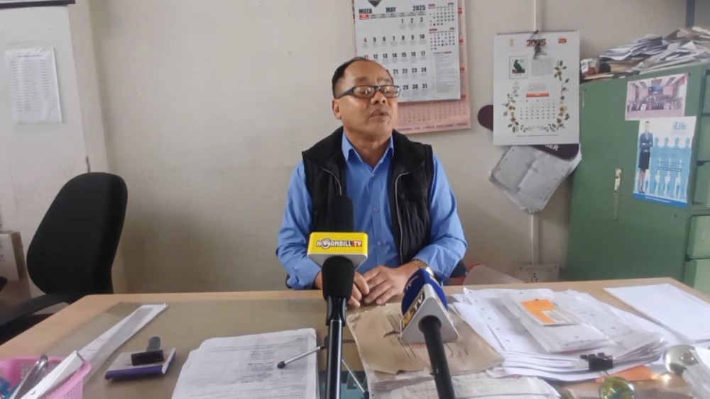Zunheboto Post Master, Shihoto addresses the media in his office on May 5. (Morung Photo)